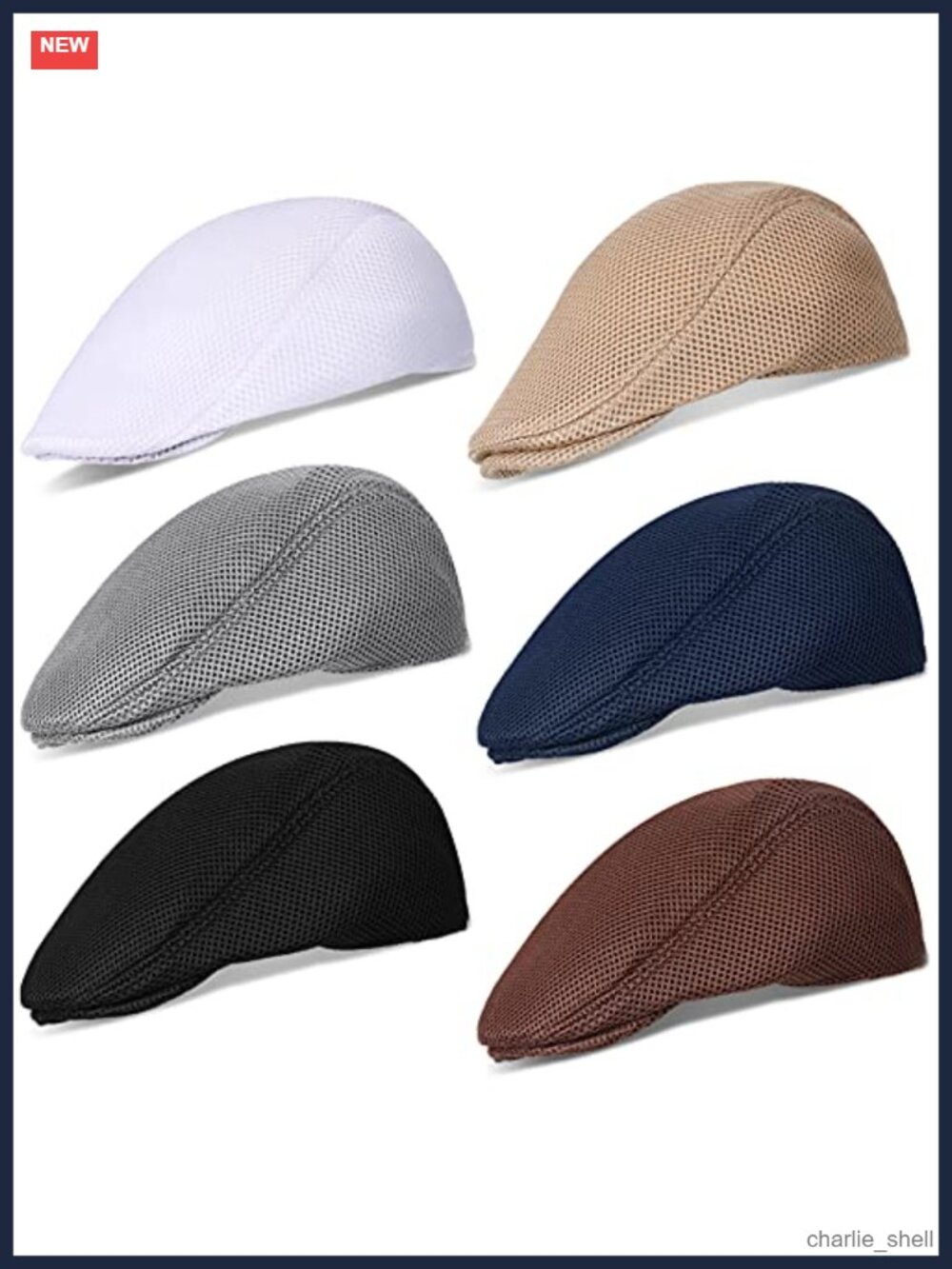 6 Pack Men's Flat Cap Newsboy Hat Adjustable Breathable Mesh Polyester Summer